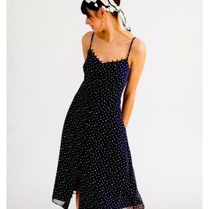 Polka Dot Spaghetti Strap Midi Dress - Navy